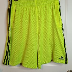 adidas Men's Neon Lime Mesh Athletic Shorts with Black Stripes